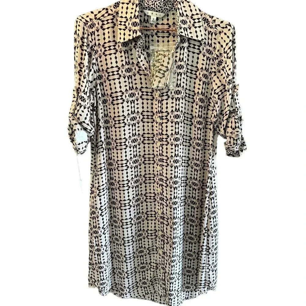 Cabi‎ #784 Colony Club Women's Button Front Geometric Print Shirt Dress Size S